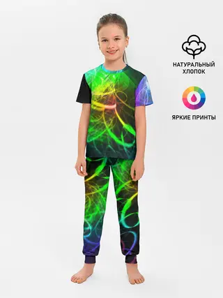 Детская пижама с брюками / ЗЕЛЕНЫЙ НЕОН