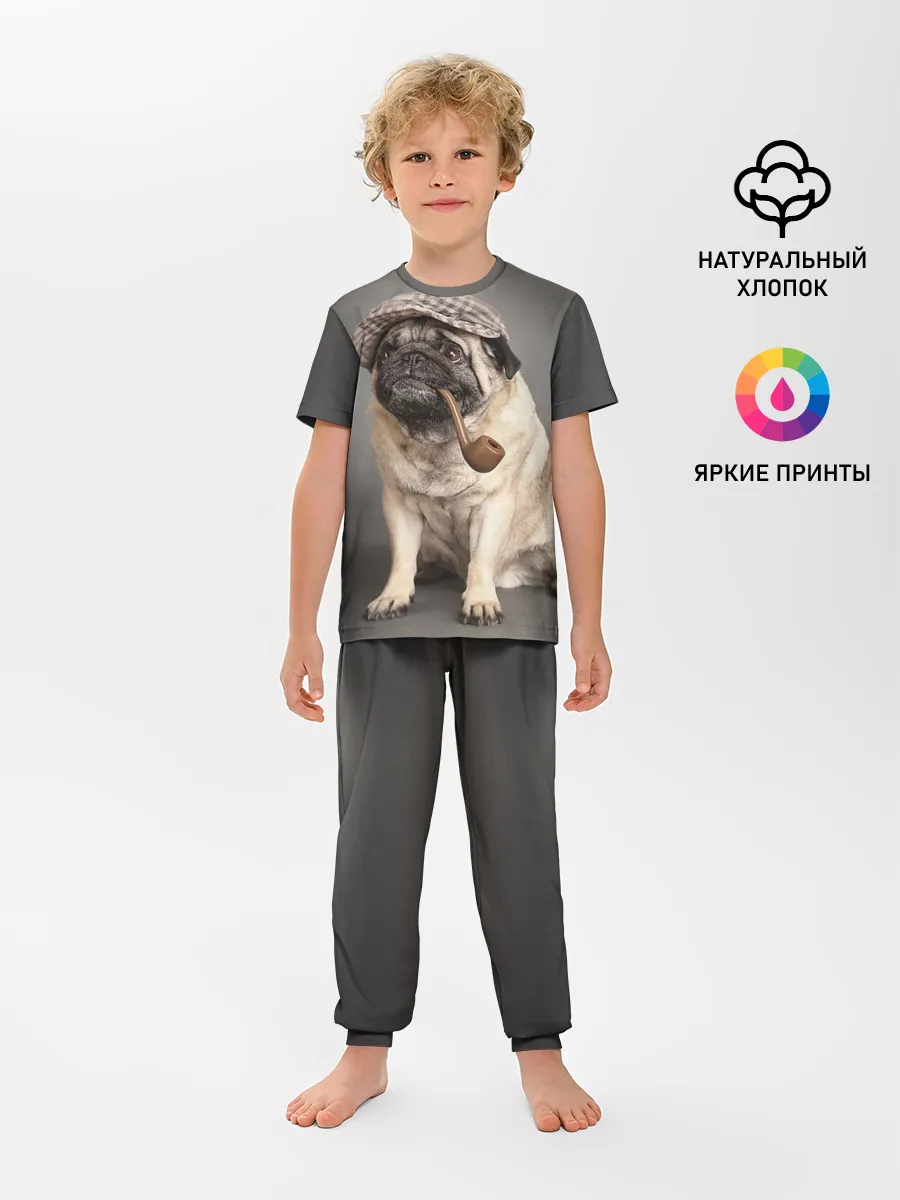 Детская пижама с брюками / Мопс в кепке