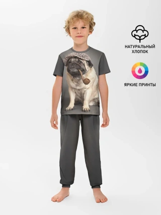 Детская пижама с брюками / Мопс в кепке