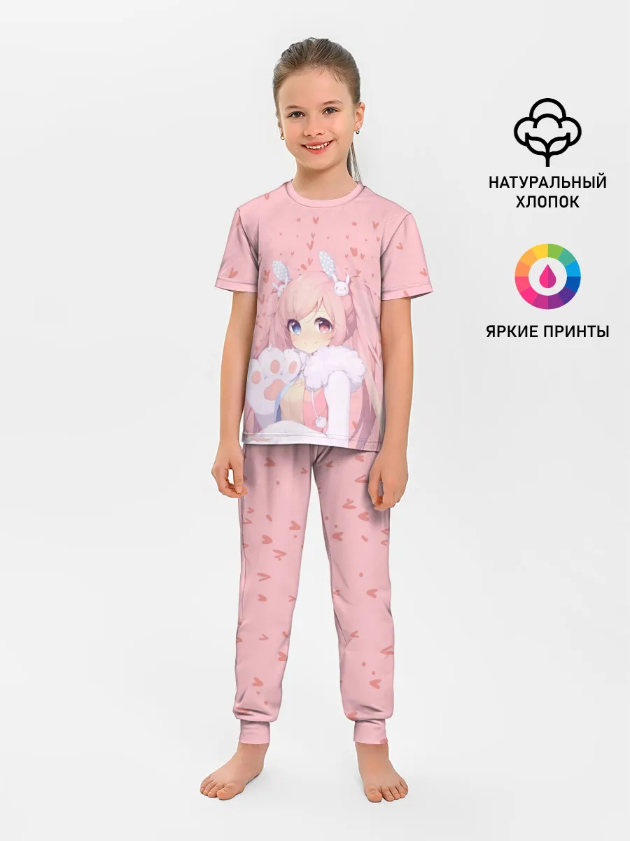 Детская пижама с брюками / Catgirl pink