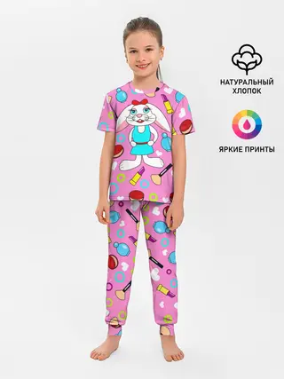 Детская пижама с брюками / кролик и косметика