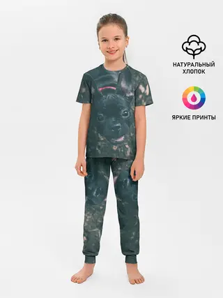 Детская пижама с брюками / Бульдог морда собакена черного