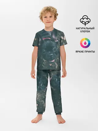 Детская пижама с брюками / Бульдог морда собакена черного