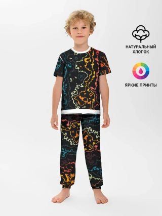 Детская пижама с брюками / линий,цветной,черный