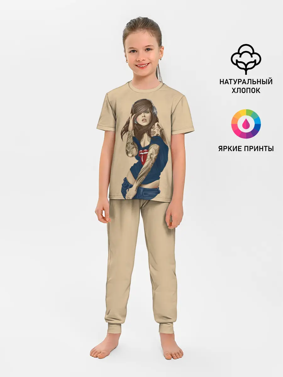 Детская пижама с брюками / ДевушКа слушает Музыку