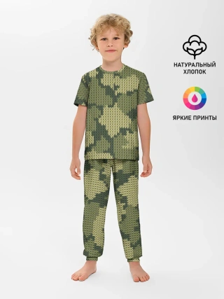 Детская пижама с брюками / вязаный принт милитари