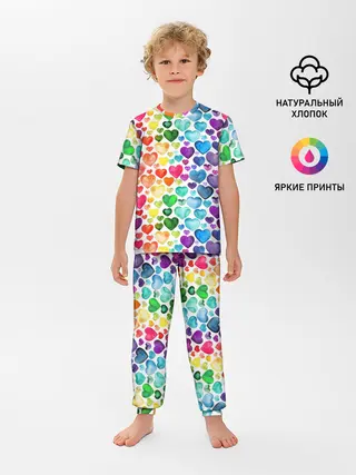 Детская пижама с брюками / Радужные сердечки