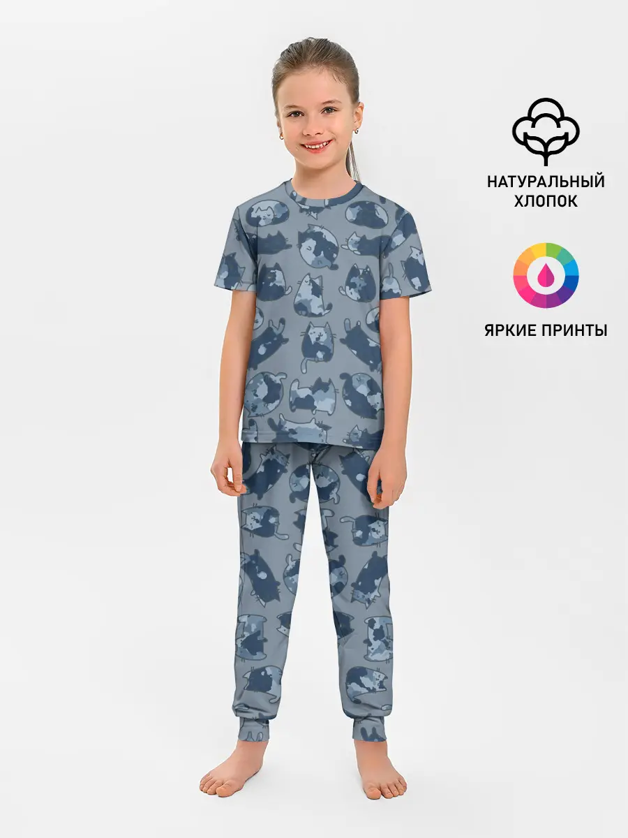 Детская пижама с брюками / Камуфляж с котиками