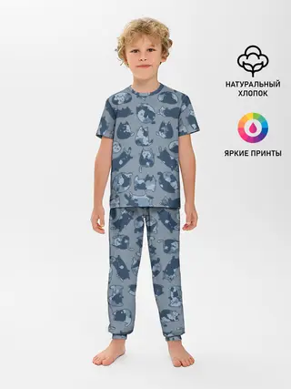Детская пижама с брюками / Камуфляж с котиками