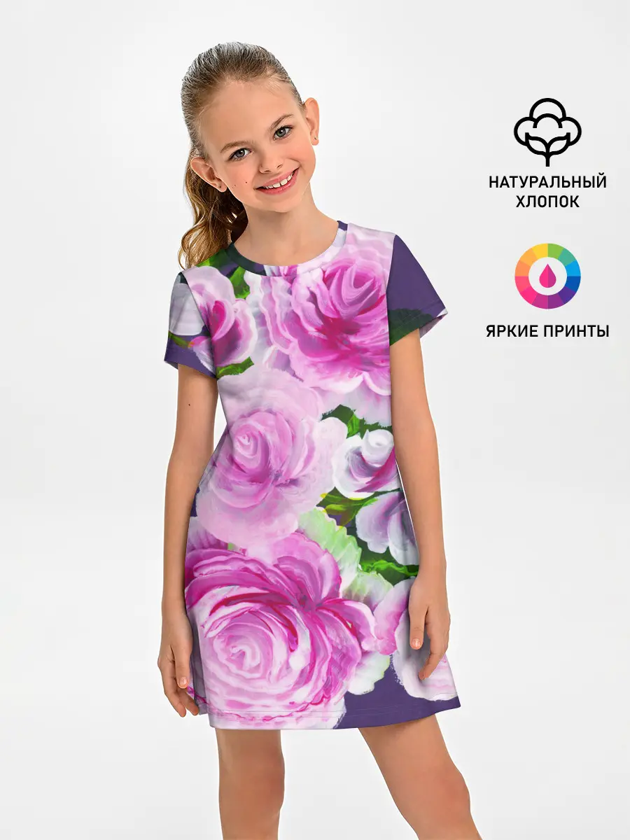 Детское платье / Цветы Розовые Розы красками