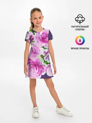 Детское платье / Цветы Розовые Розы красками