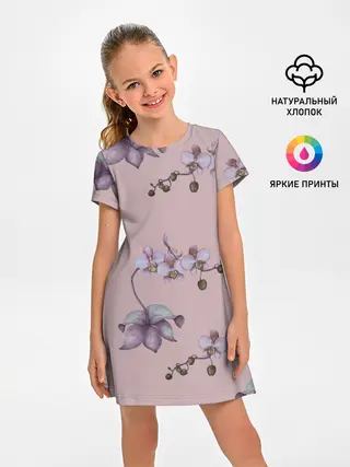Детское платье / Розовые орхидеи на розовом фоне