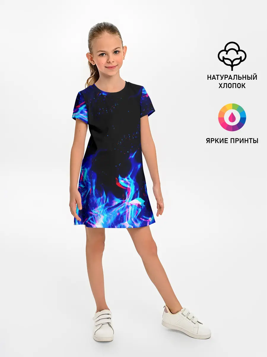 Детское платье / СИНИЙ ОГОНЬ ГЛИТЧ | BLUE FIRE GLITCH