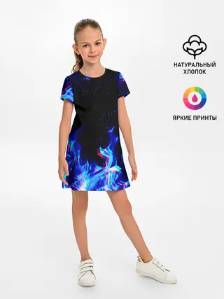 Детское платье / СИНИЙ ОГОНЬ ГЛИТЧ | BLUE FIRE GLITCH