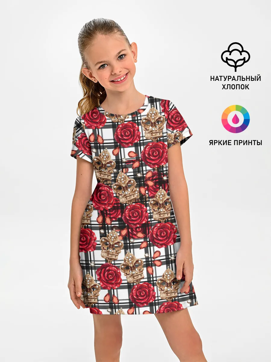 Детское платье / Розы в клеточку