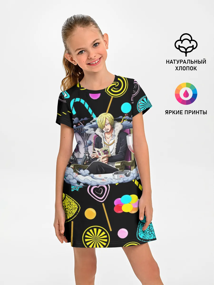 Детское платье / Винсмок Санджи. Фон со сладостями