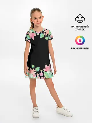 Детское платье / Рамка из розовых и зеленых листьев