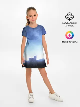 Детское платье / силуэт корги ночь космос дымка