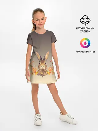 Детское платье / заяц в цветочках