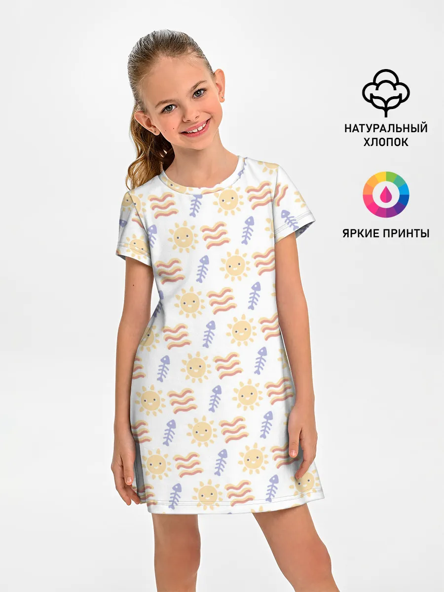 Детское платье / летнее солнце и волны