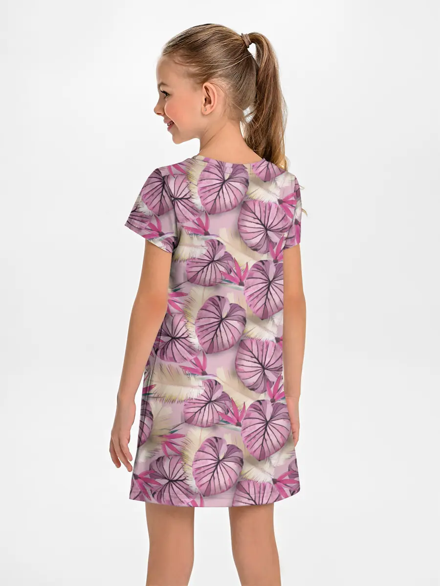 Детское платье / Розовый тропический узор
