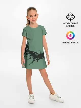 Детское платье / черные кони