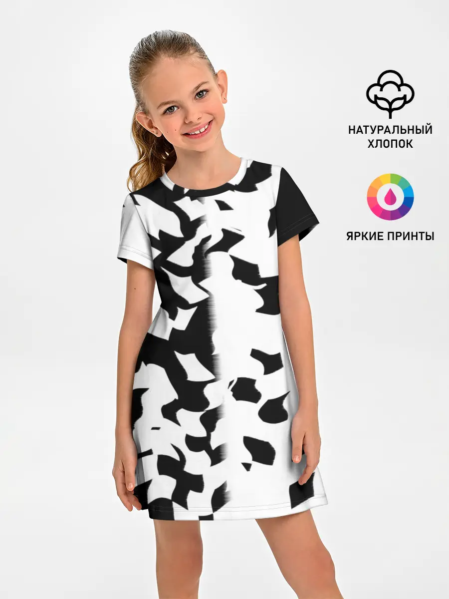Детское платье / черно-белый камуфляж