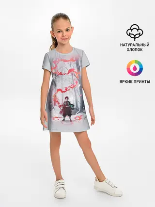 Детское платье / KIMETSU NO YAIBA красный след