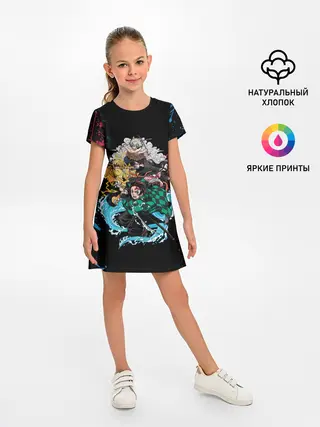 Детское платье / Kimetsu no yaiba красносиние брызги