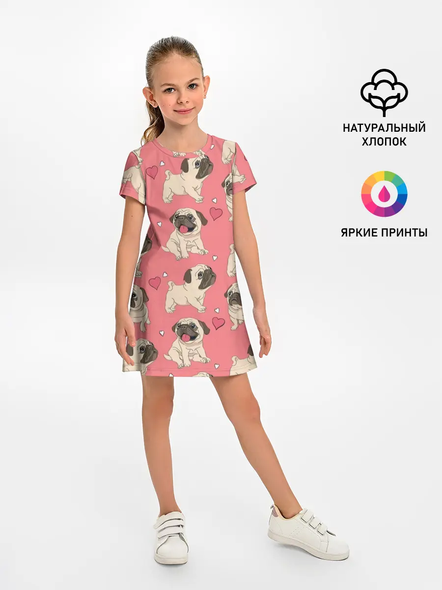 Детское платье / Мопсики и Сердечки