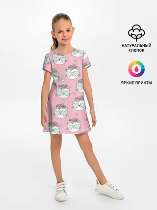 Детское платье / Котики с цвточками