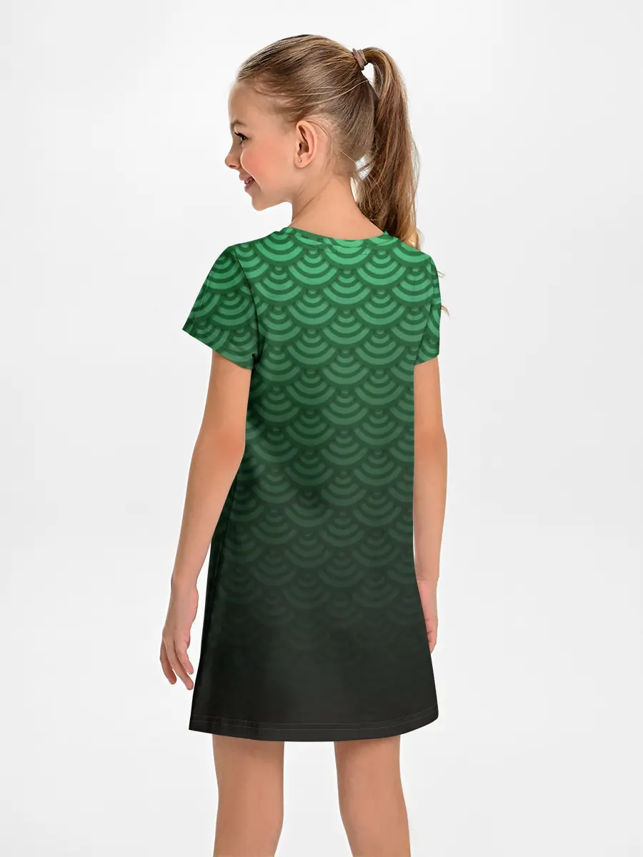 Детское платье / Узор зеленая чешуя дракон