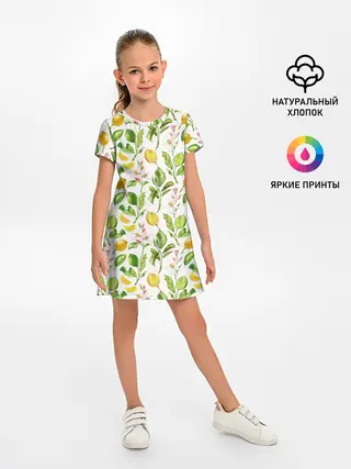 Детское платье / Летний узор лимон ветки листья