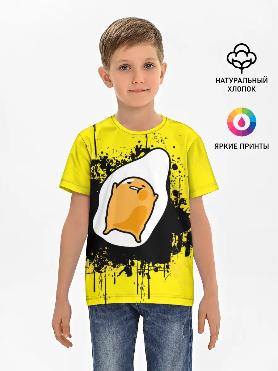 Детская базовая футболка / веселое яйцо на черном фоне