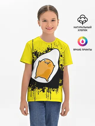 Детская базовая футболка / веселое яйцо на черном фоне