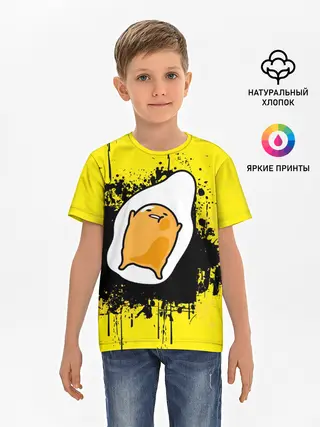 Детская базовая футболка / веселое яйцо на черном фоне