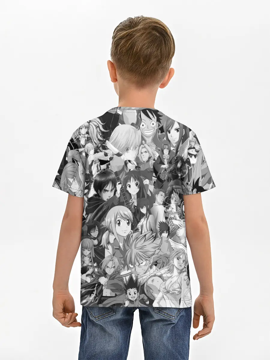 Детская базовая футболка / МНОГО ЧЕРНО-БЕЛЫХ АНИМЕ ДЕВОЧЕК