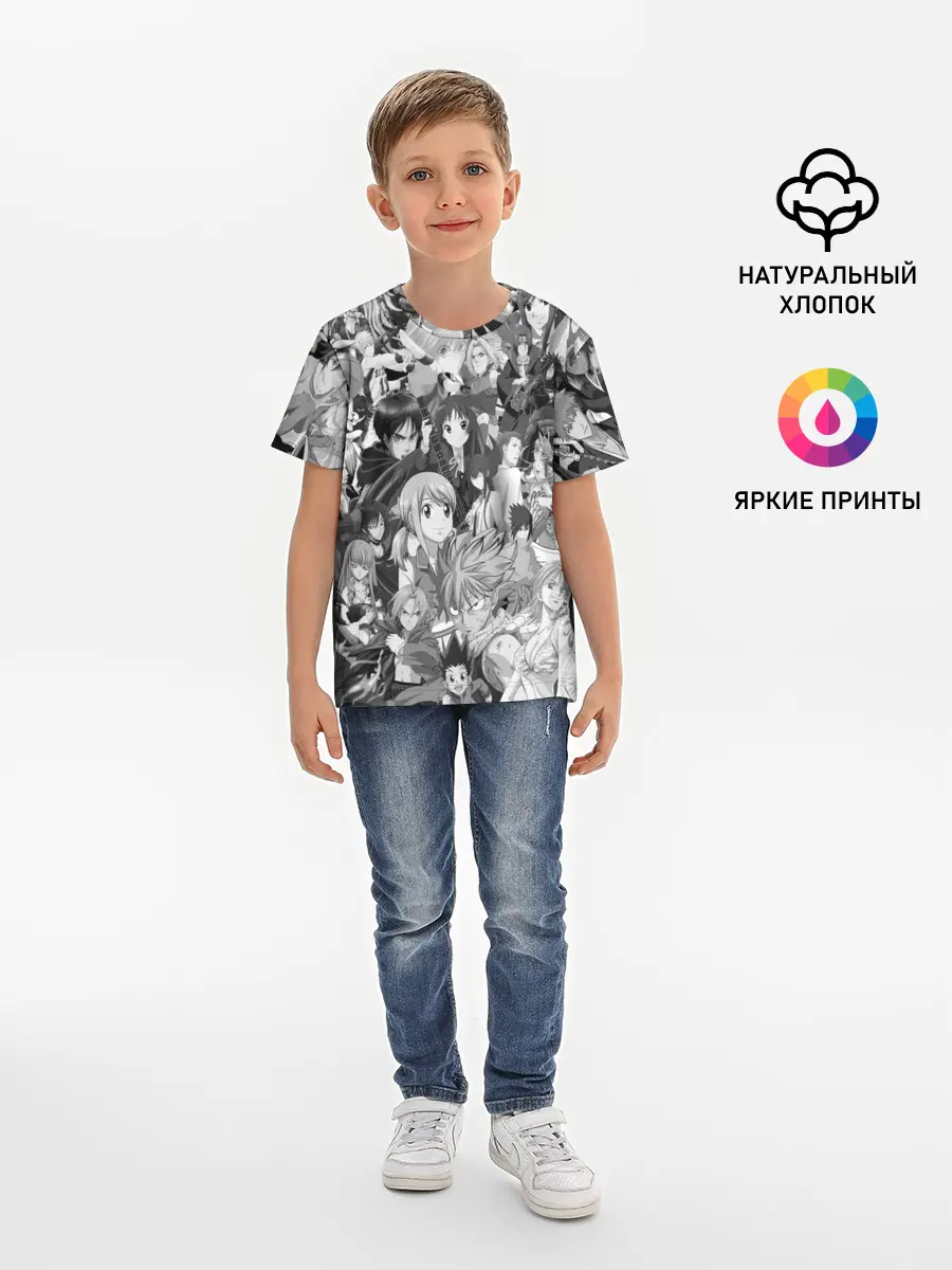Детская базовая футболка / МНОГО ЧЕРНО-БЕЛЫХ АНИМЕ ДЕВОЧЕК