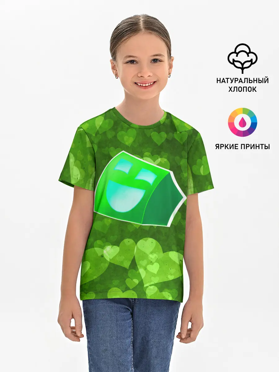 Детская базовая футболка / Geometry Dash | Green Love