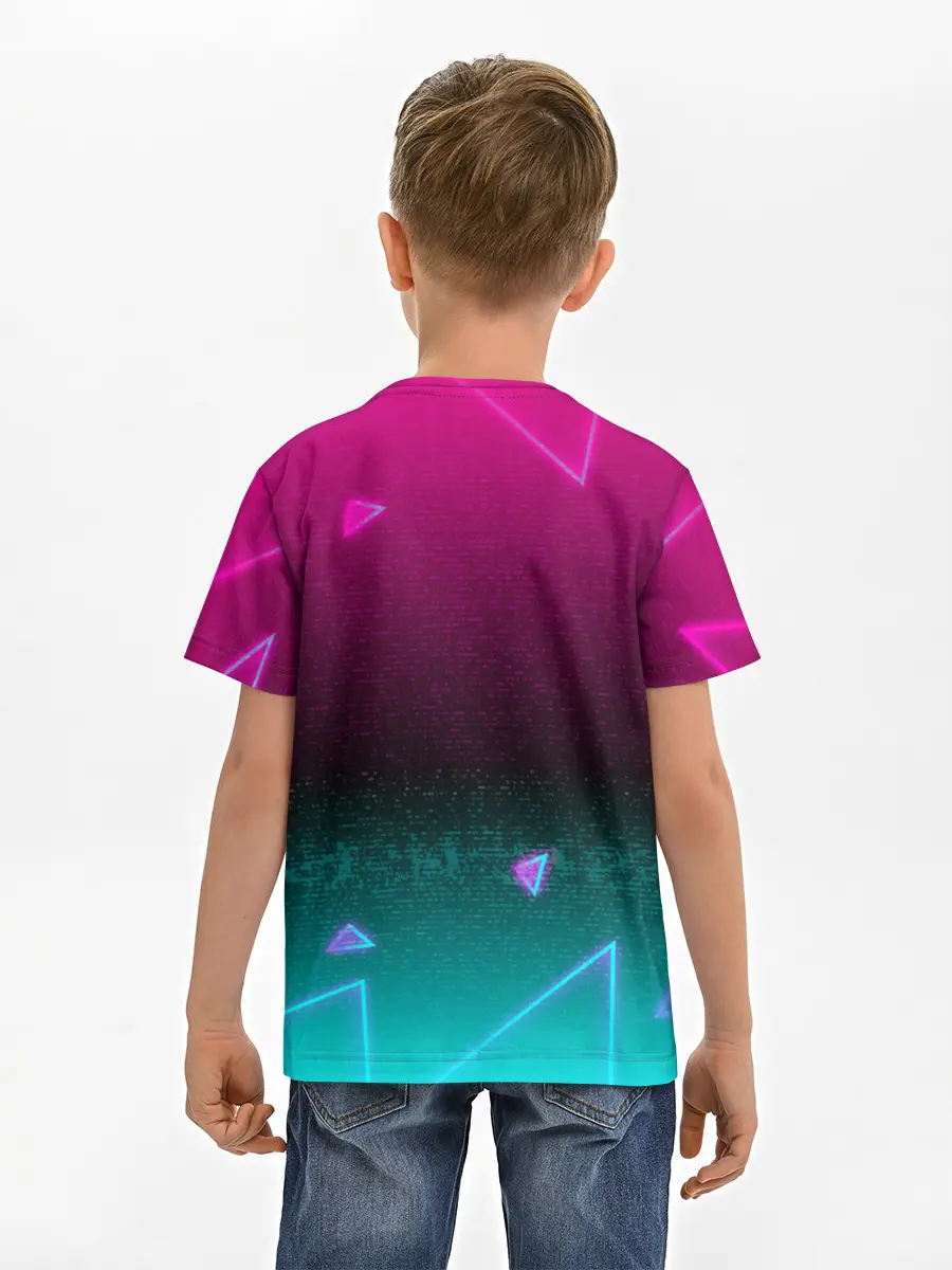 Детская базовая футболка / RETRO CYBER BEAR NEON