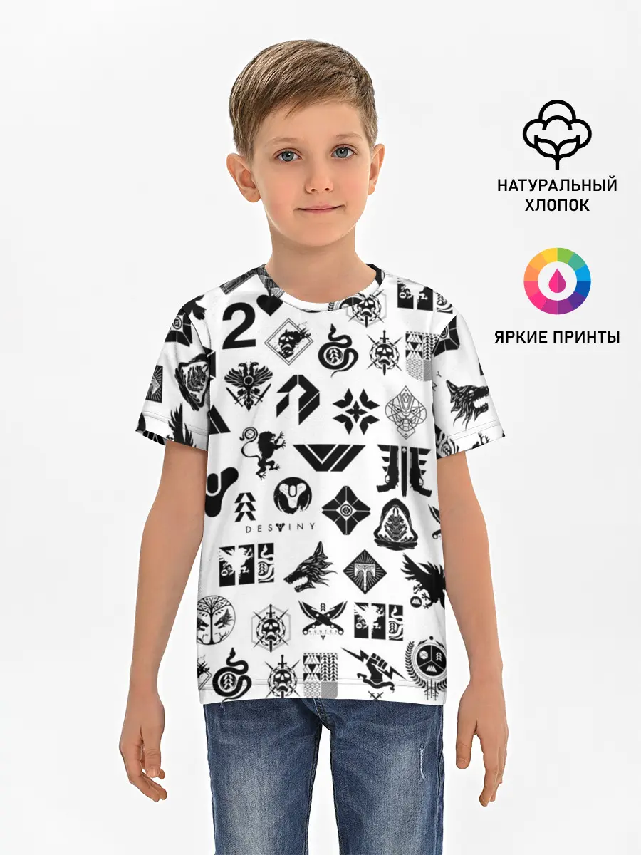 Детская базовая футболка / DESTINY 2 LOGO PATTERN / ДЕСТИНИ