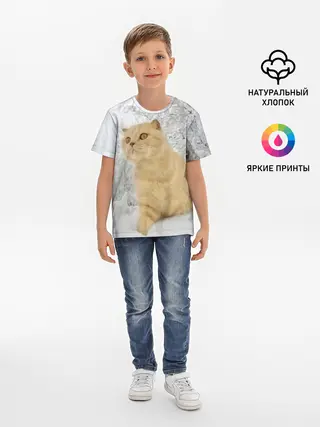 Детская базовая футболка / Кот и снег