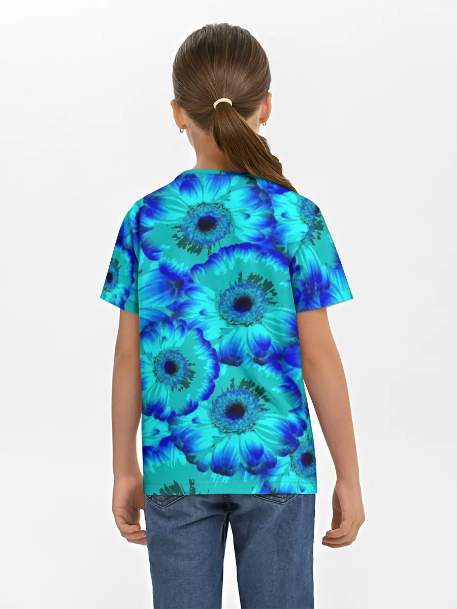 Детская базовая футболка / Голубые хризантемы