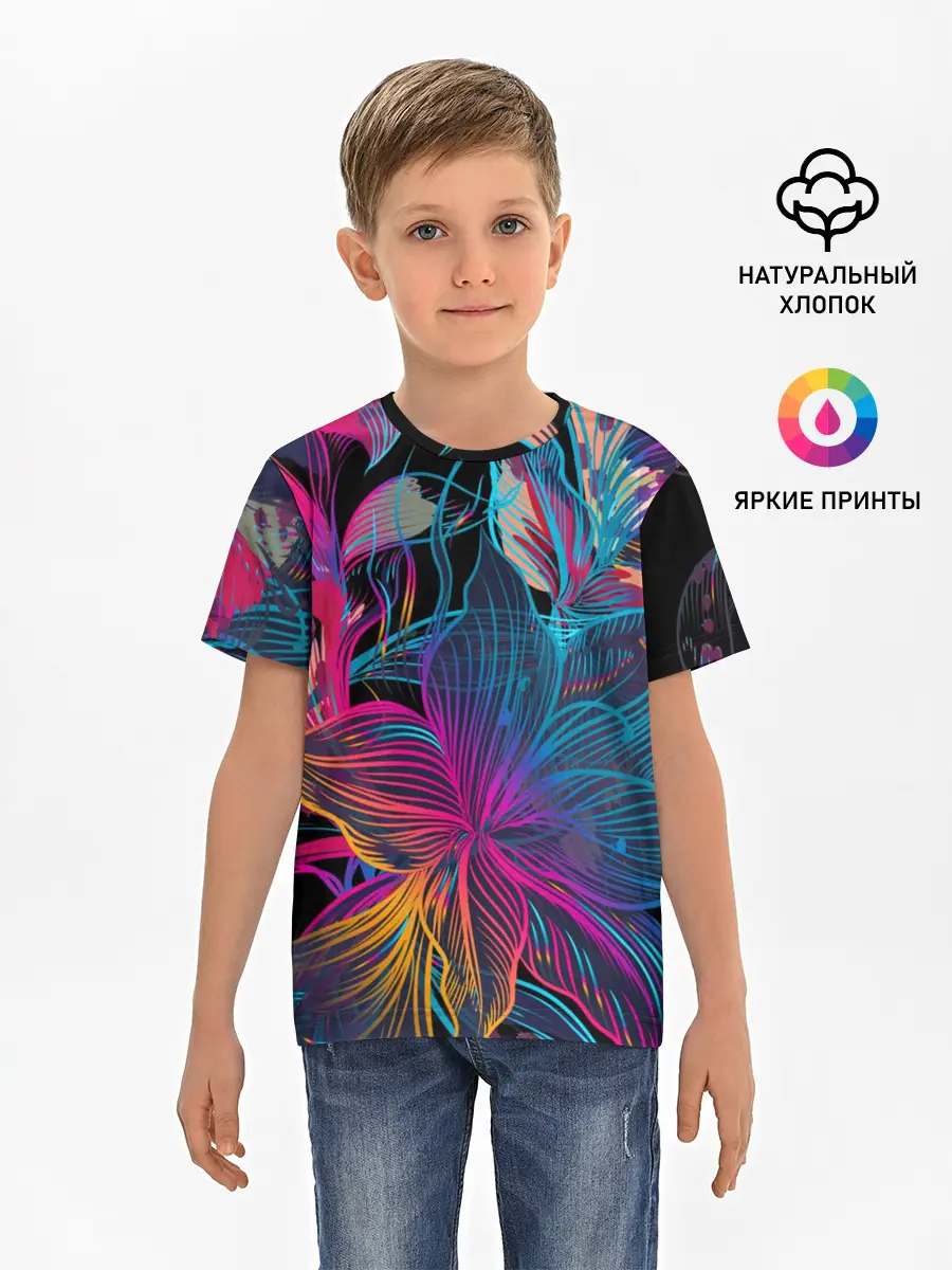 Детская базовая футболка / Flowers | Неон