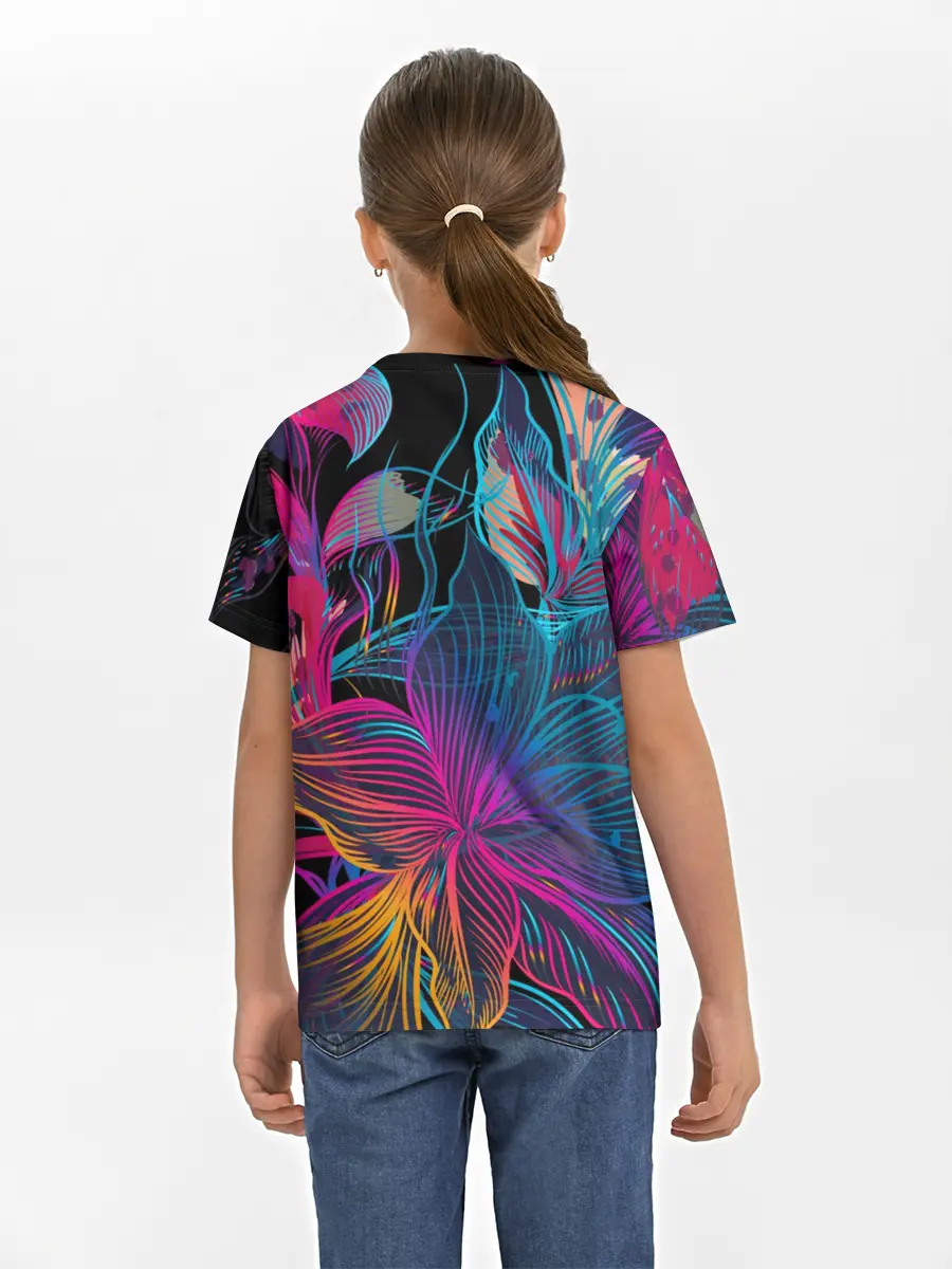 Детская базовая футболка / Flowers | Неон