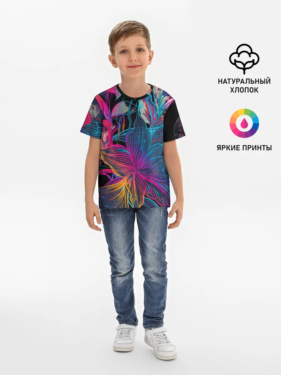 Детская базовая футболка / Flowers | Неон