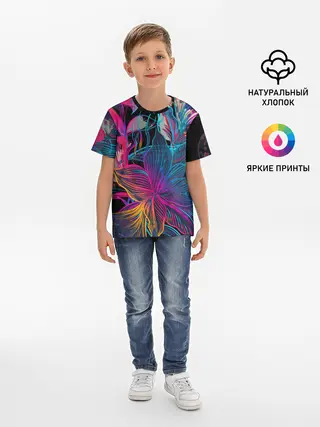 Детская базовая футболка / Flowers | Неон
