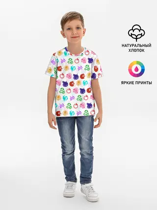 Детская базовая футболка / 7 СМЕРТНЫХ ГРЕХОВ ЦВЕТНОЙ ПАТТЕРН СИМВОЛЫ