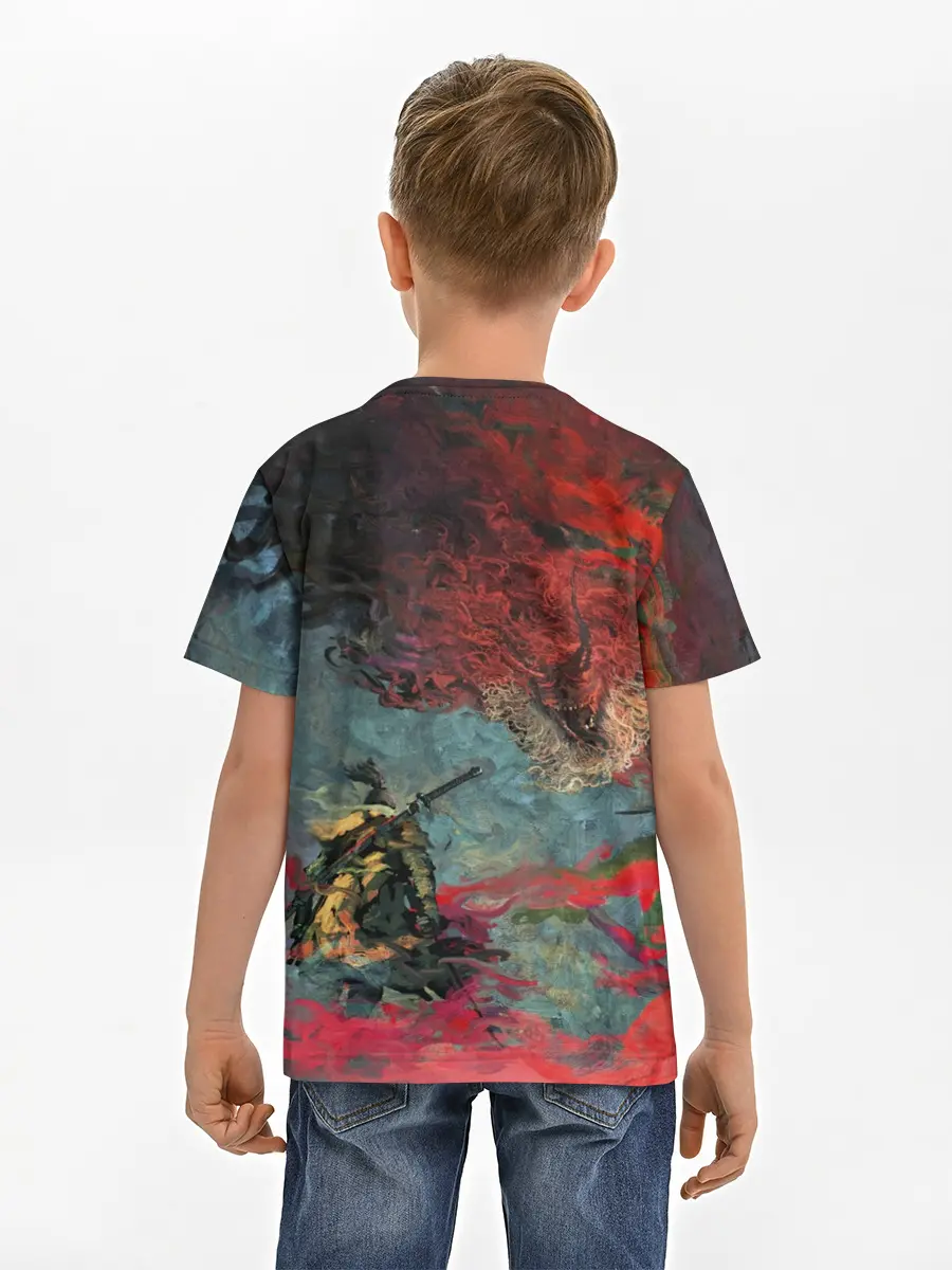 Детская базовая футболка / Sekiro Самурай против дракона