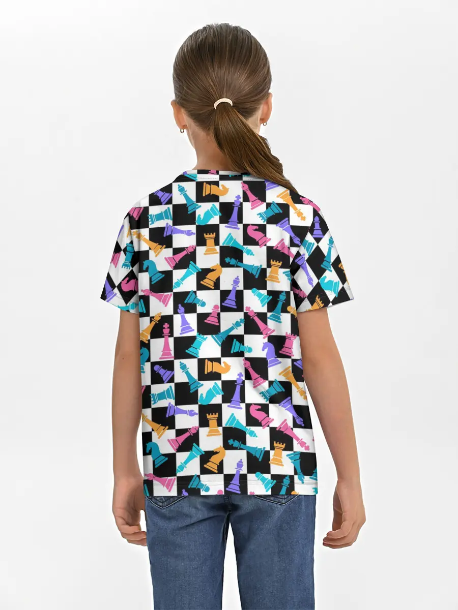 Детская базовая футболка / Разноцветные Шахматные Фигуры